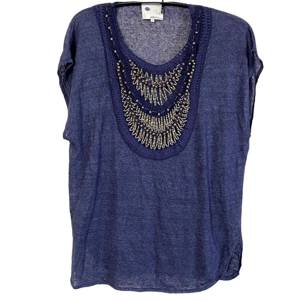 3.1 Phillip Lim Oversized 100% Linen Beaded Neckline Tunic Sz L